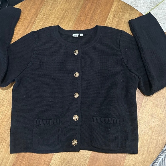GAP 100% Cotton Black Crewneck Cardigan Lady Jacket Size Large - Picture 5 of 11
